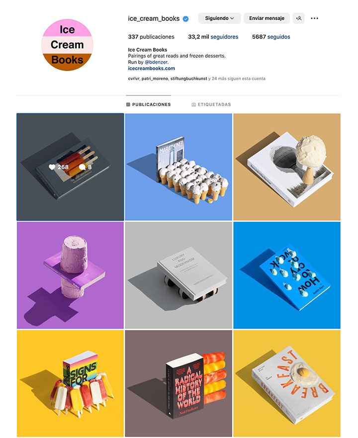 Muro de Instagram de la cuenta Ice cream books