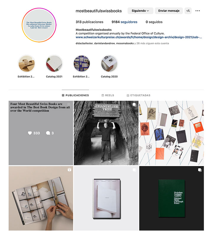 Muro de Instagram de la cuenta Most beautiful Swiss books