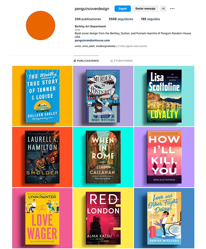 Muro de Instagram de la cuenta Penguin cover designs dedicada al diseño de cubiertas de libros