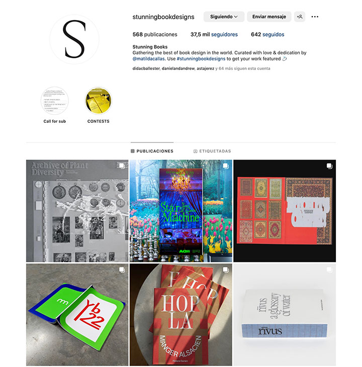 Muro de Instagram de la cuenta Stunning book designs consagrada al diseño de cubiertas de libros